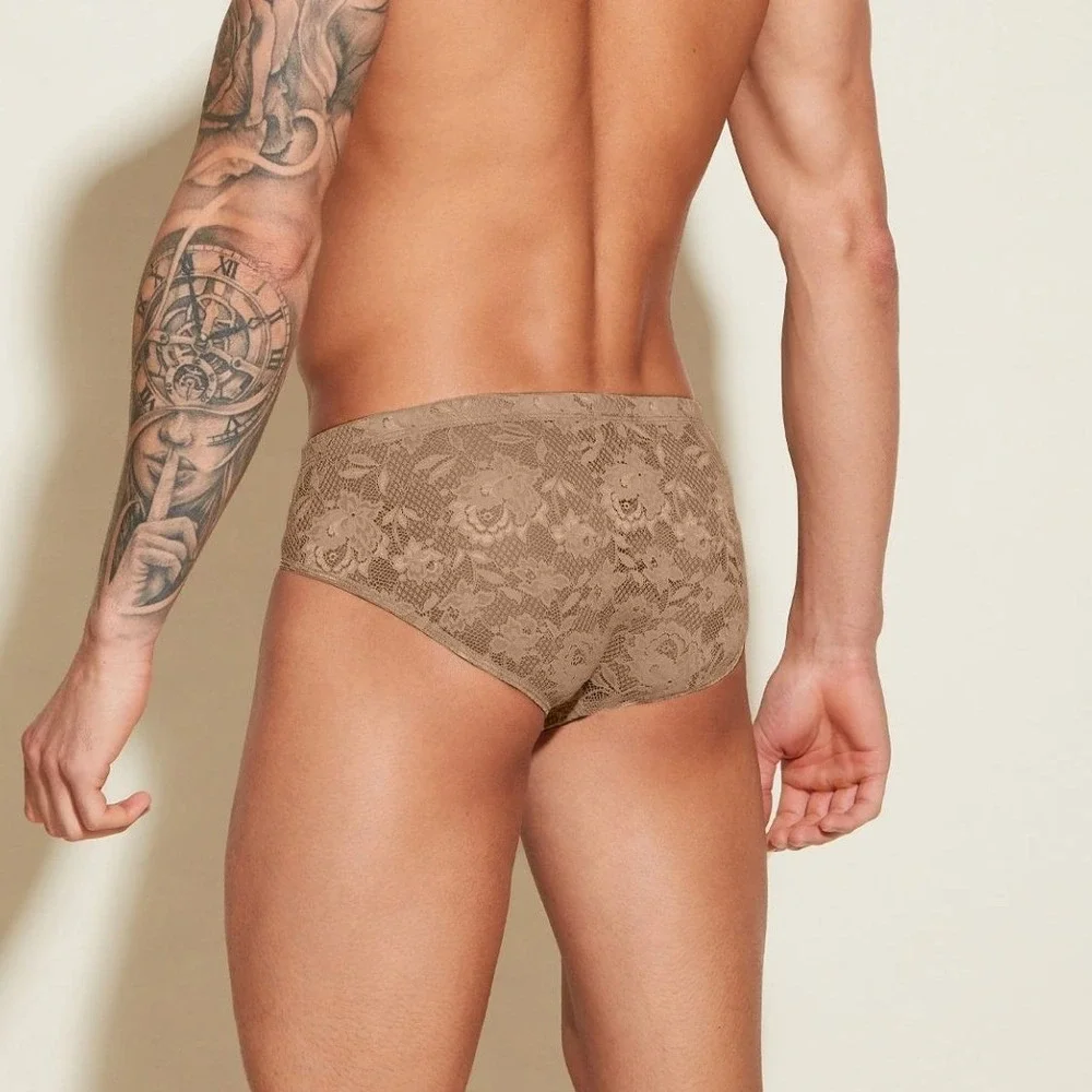 Cosabella Men's Luxury Italian Lace Comfort Micro Brief Brown